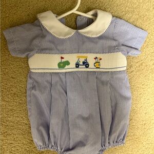 Petit Bebe Blue and White Striped Baby Outfit